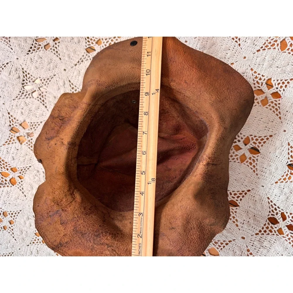 Vintage‎ 70's Brown Leather Rancher Hat Snap Up Brim Western Cowboy S